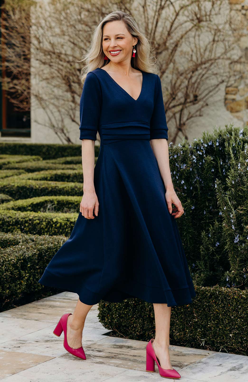 Ava Dress - Ponte Women's Merino Wool V-Neck Classic Dress