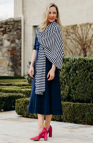 Navy Blue and Ivory Stripe