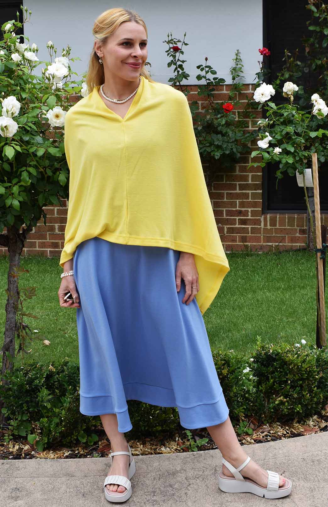 Lemon Zest Yellow Women's Merino Wool Plain Poncho