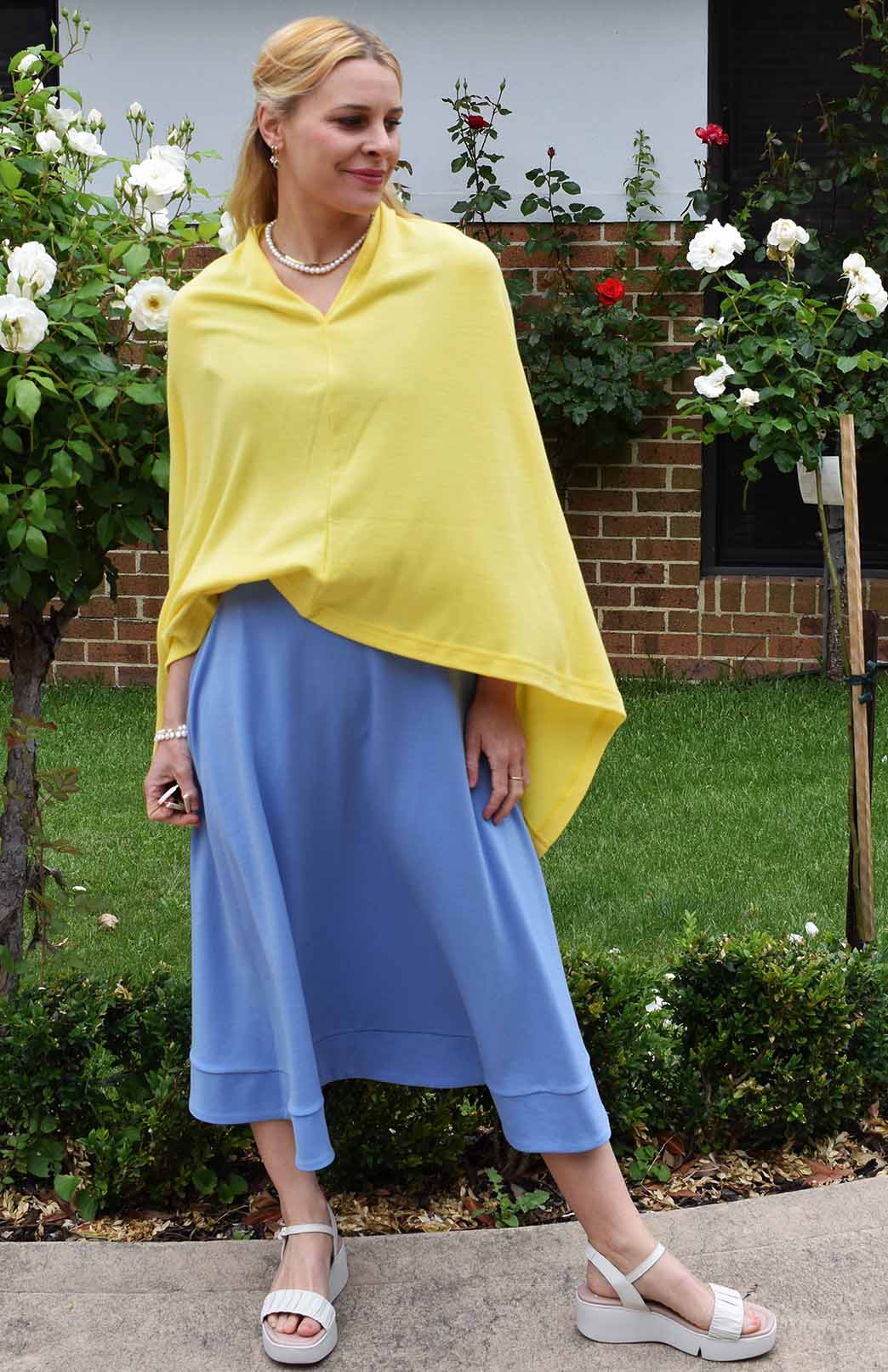 Lemon Zest Yellow Women's Merino Wool Plain Poncho