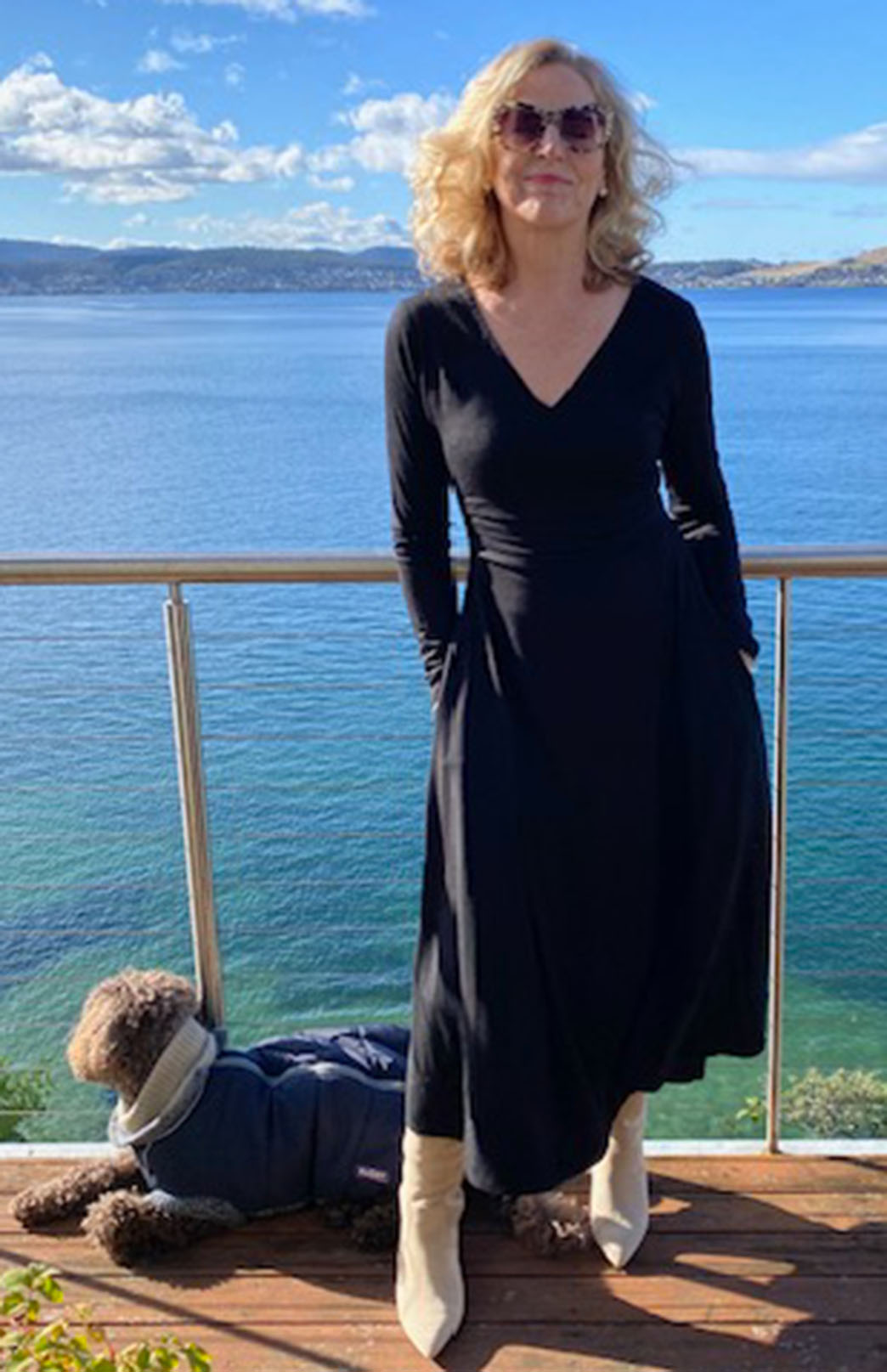 Black Women&#39;s Merino Wool V-Neck Classic Dress
