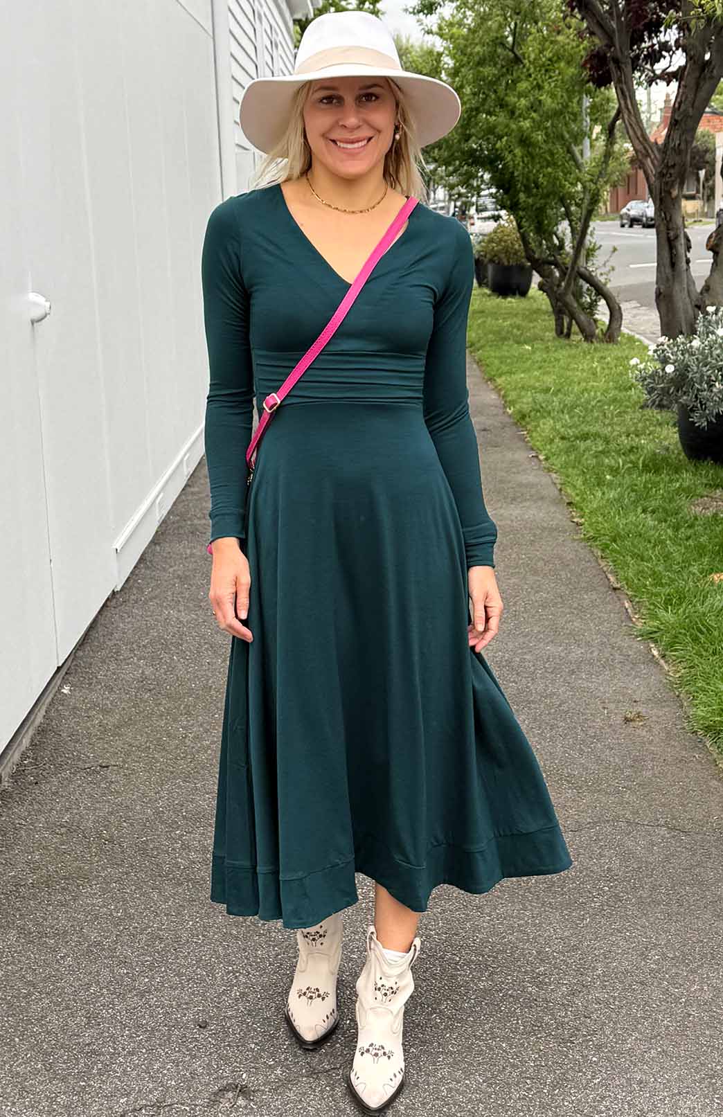 Deep Sea Green Women's Merino Wool V-Neck Classic Dress