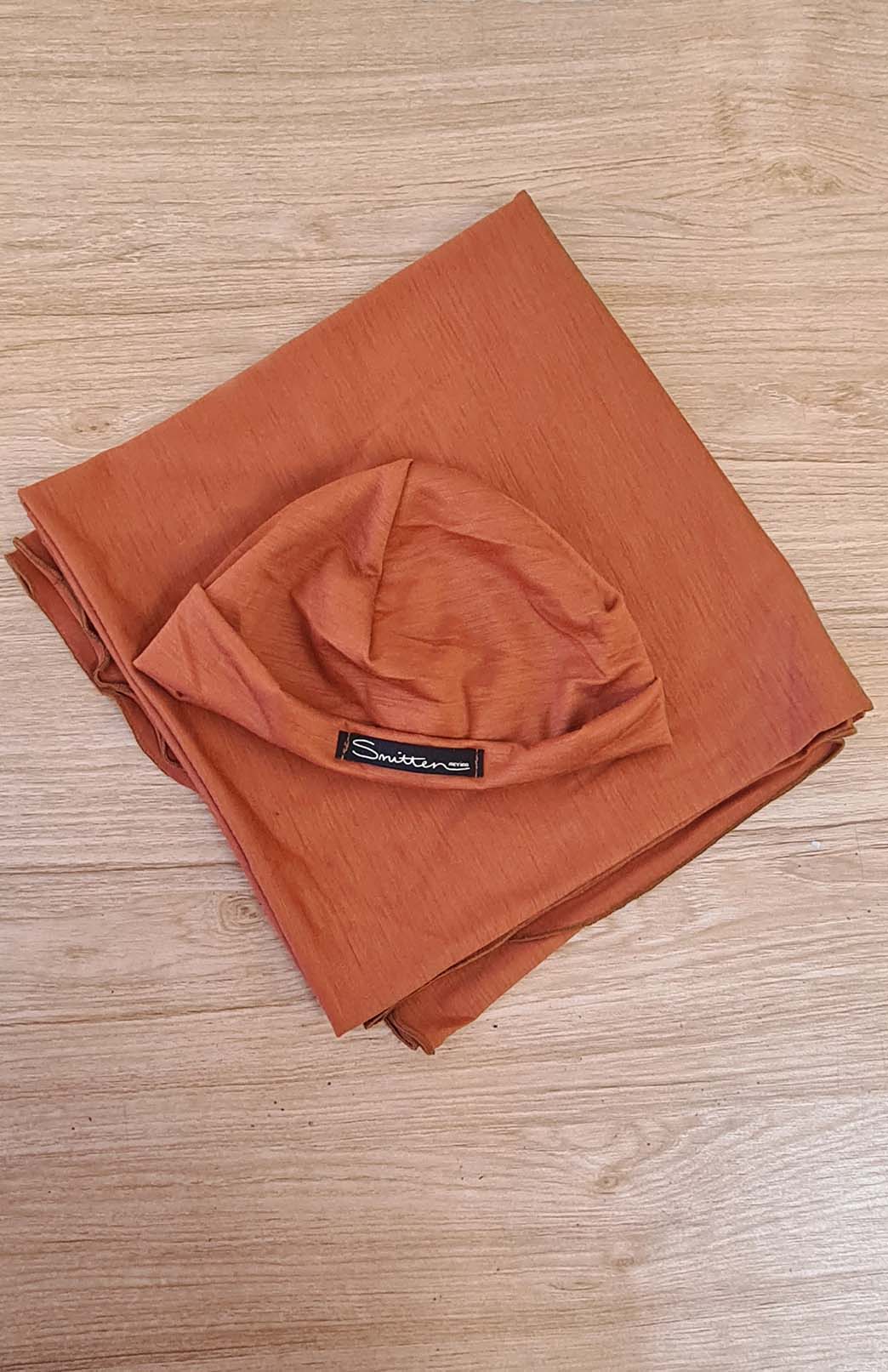 Burnt Orange Jersey Pure Merino Wool Baby Wrap and Beanie Set