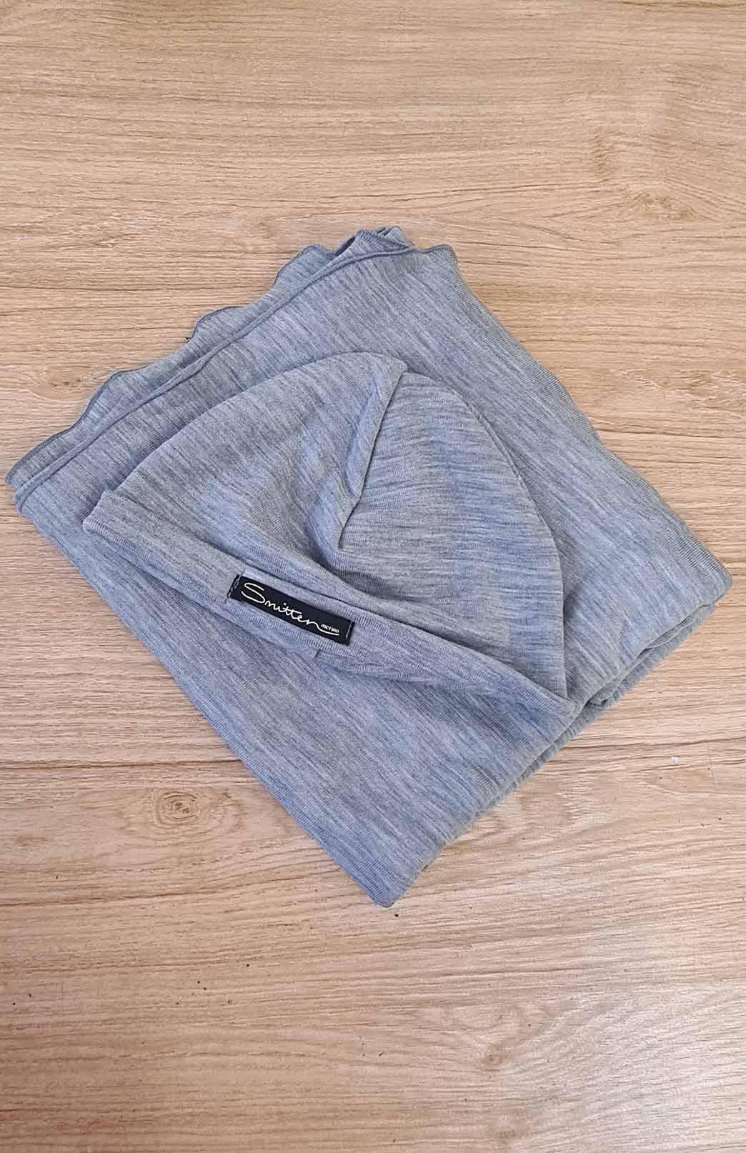 Light Grey Marl Pure Merino Wool Baby Wrap and Beanie Set