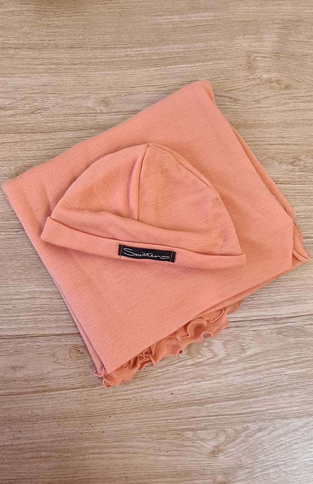 Peach Guava Pure Merino Wool Baby Wrap and Beanie Set