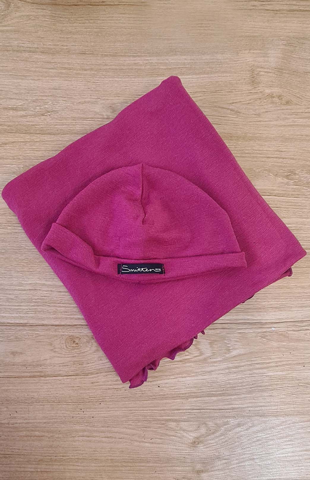 Raspberry Pink Pure Merino Wool Baby Wrap and Beanie Set