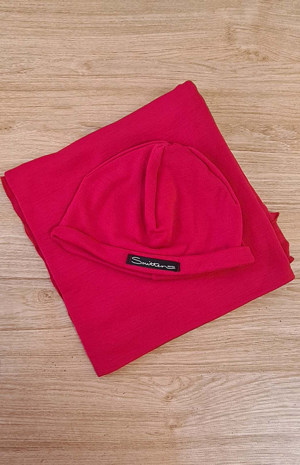 Scarlet Red Pure Merino Wool Baby Wrap and Beanie Set
