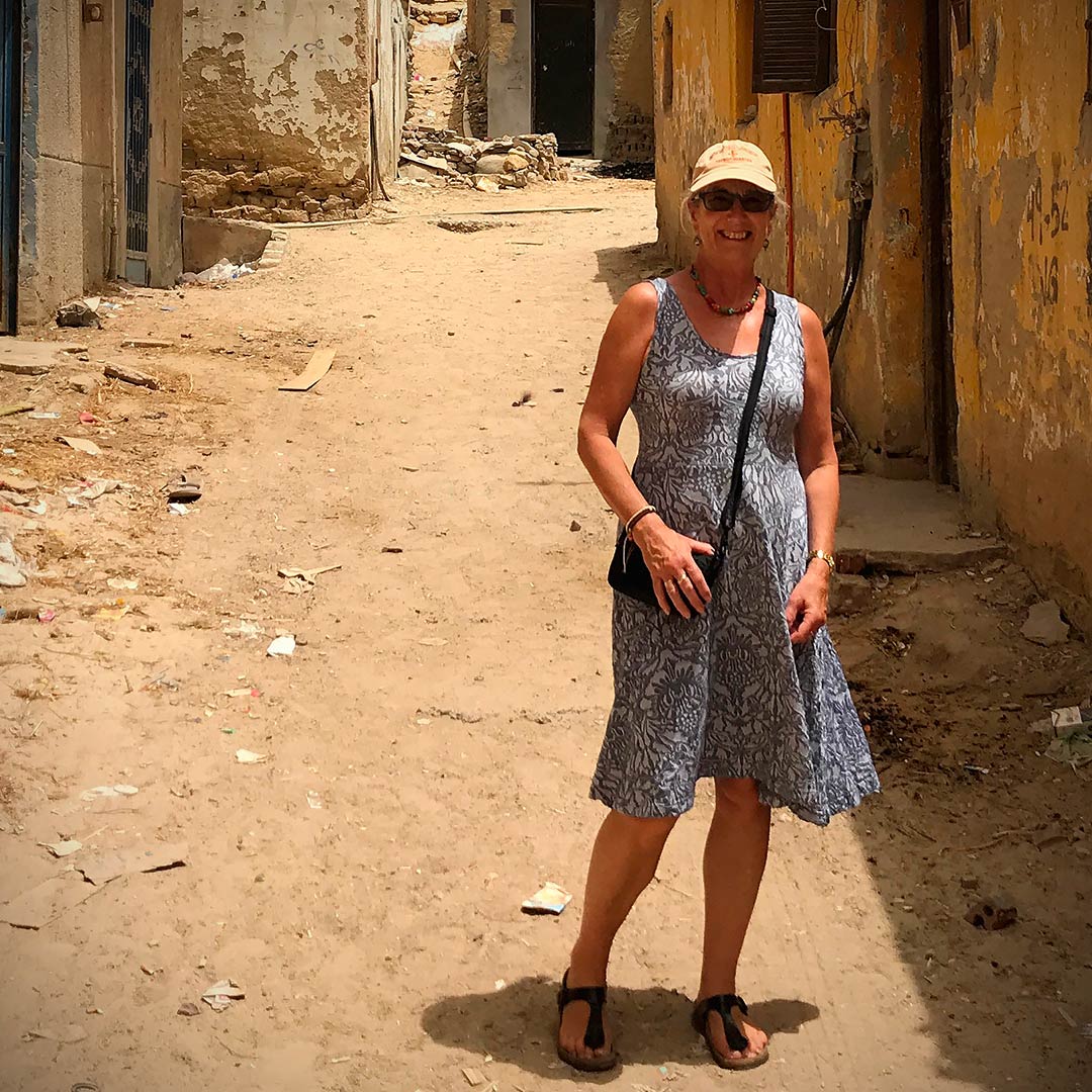 Michelle keeping cool and looking fab exploring the streets of Cairo, Egypt.