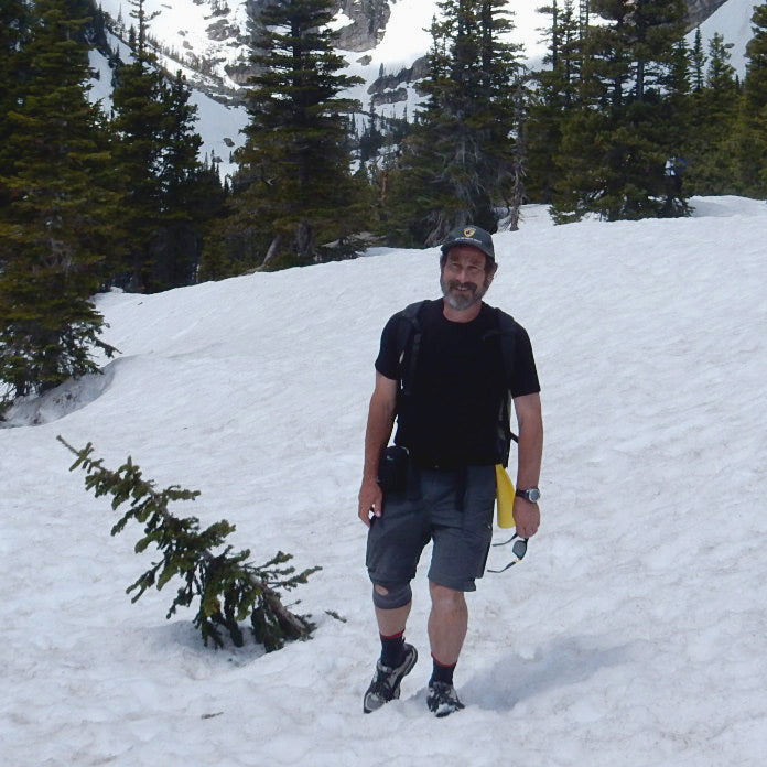 It may look cold, but Barry is warm! Deep in the Rocky Mountains, Canada.