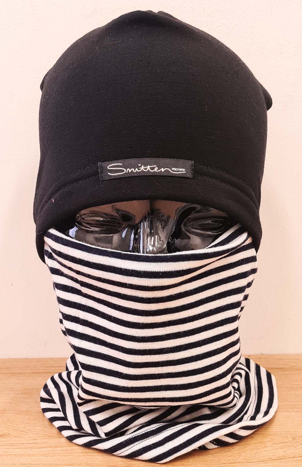 Navy & Ivory Stripe Unisex Merino Wool Thermal Neck Warmer Neck Gaiter