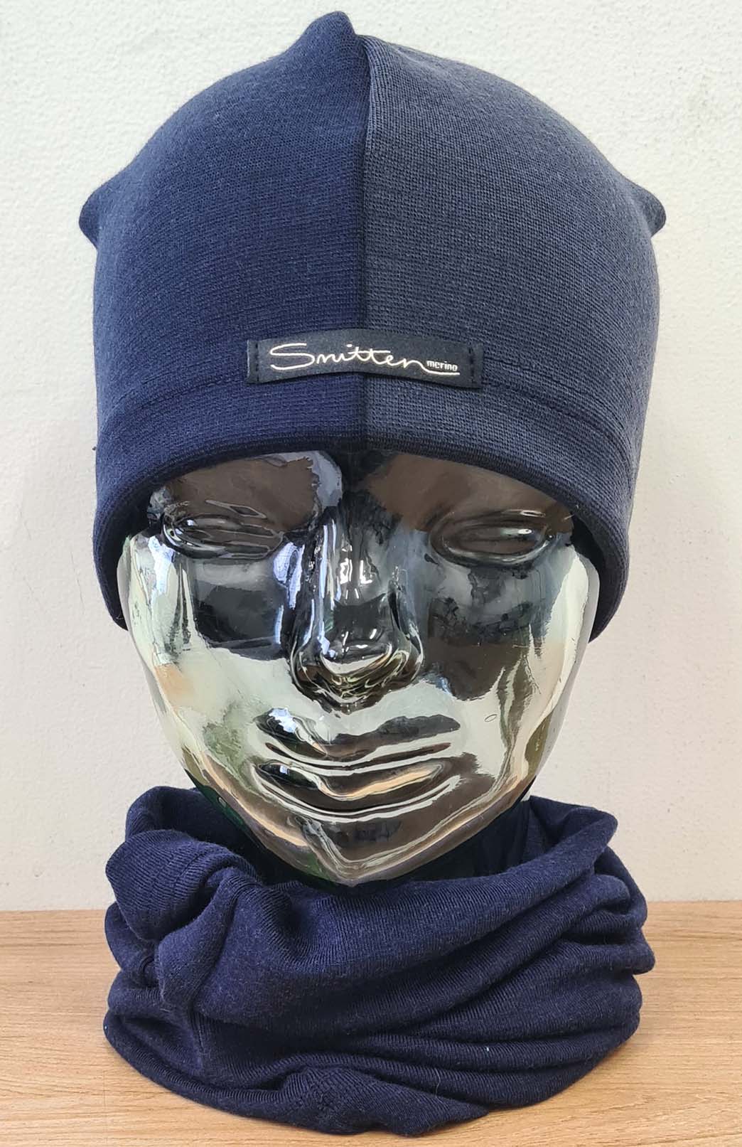 Navy Blue & Steel Grey Unisex Merino Wool Thermal (360g) Beanie