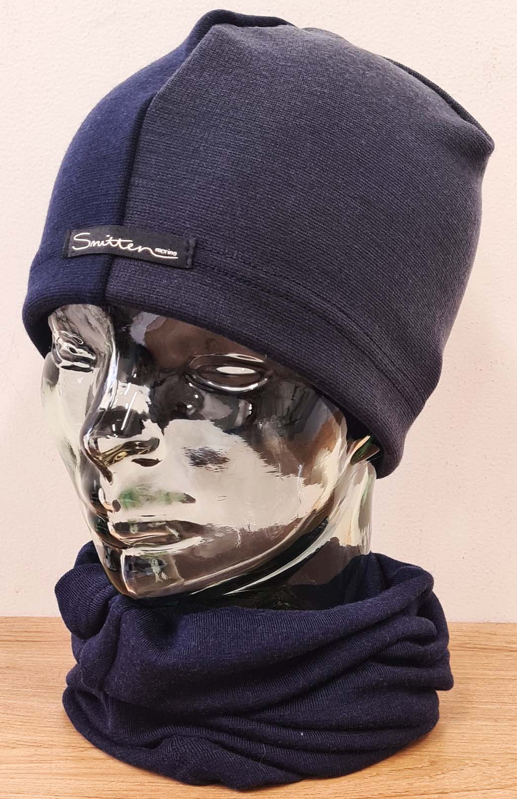 Navy Blue & Steel Grey Unisex Merino Wool Thermal (360g) Beanie