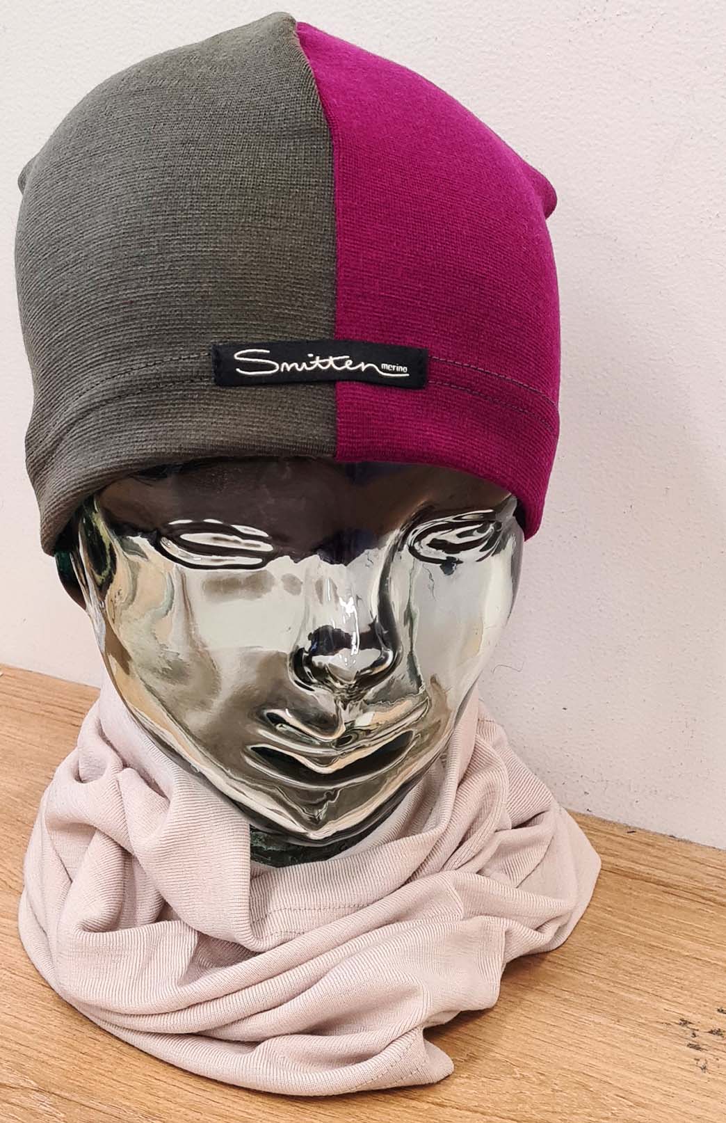 Magenta & Olive Green Unisex Merino Wool Thermal (360g) Beanie