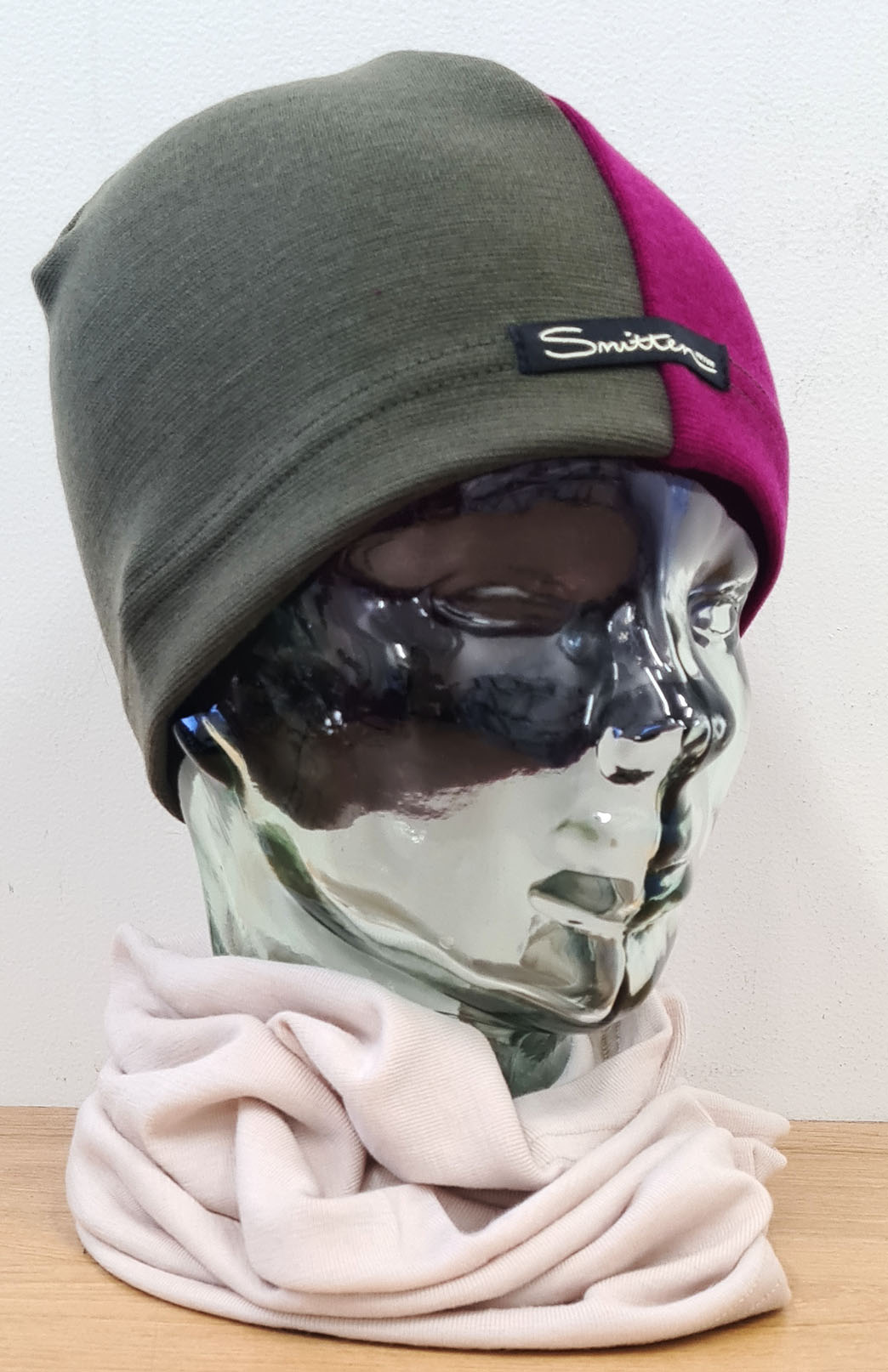 Magenta & Olive Green Unisex Merino Wool Thermal (360g) Beanie