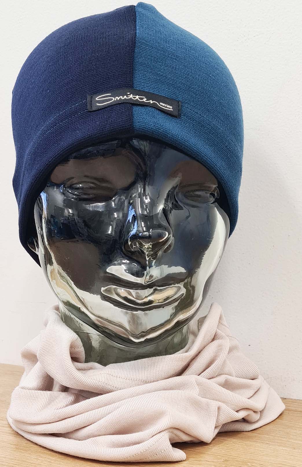 Navy Blue & Storm Teal Unisex Merino Wool Thermal (360g) Beanie