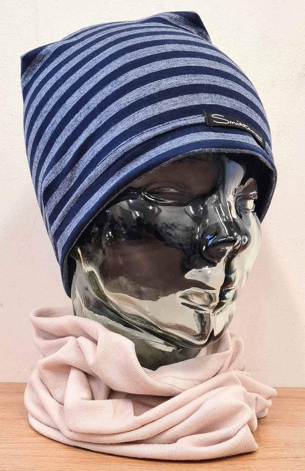 Indigo Stripe Unisex Merino Wool Thermal Beanie
