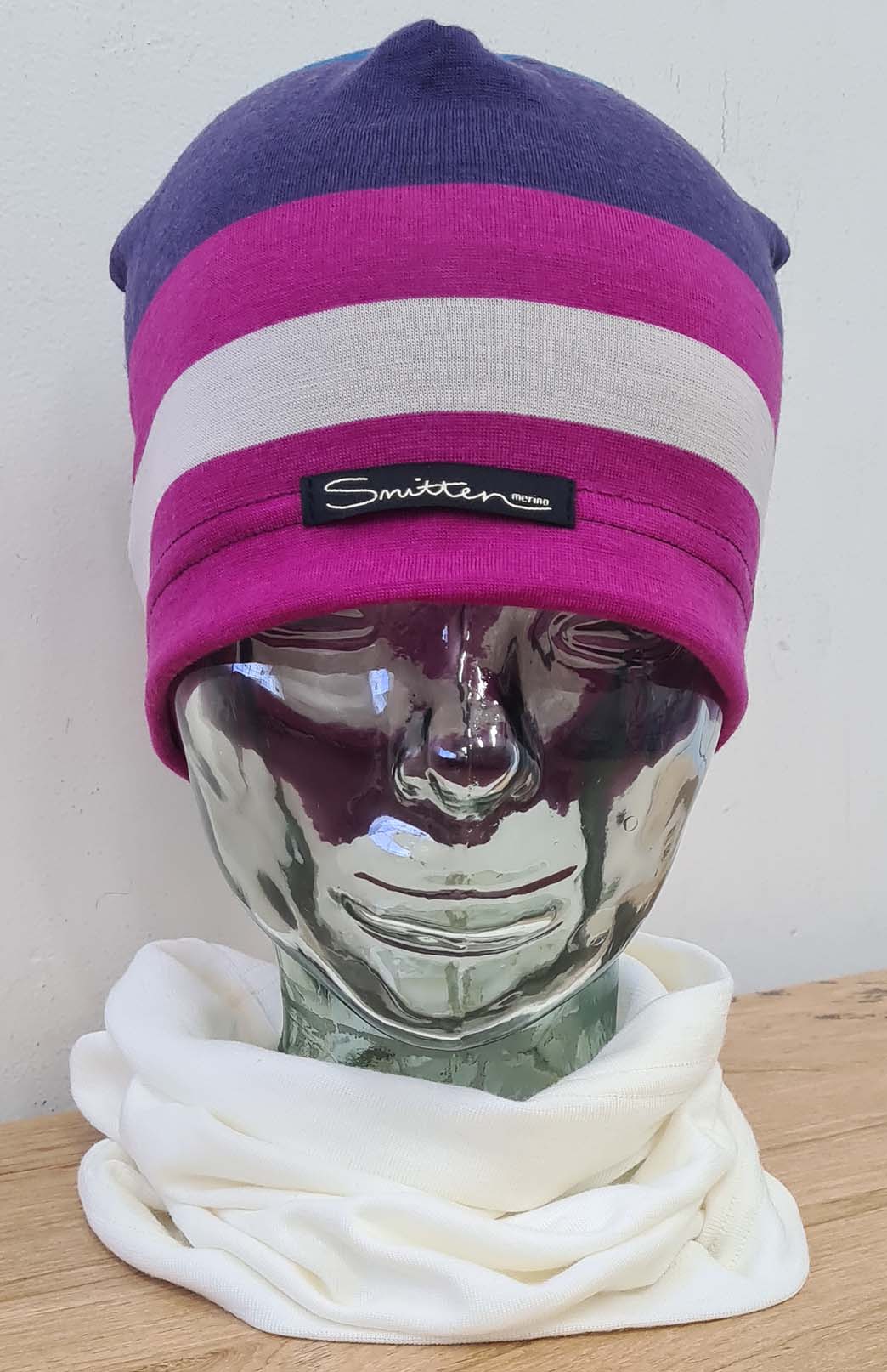 Indigo Stripe Unisex Merino Wool Thermal Beanie
