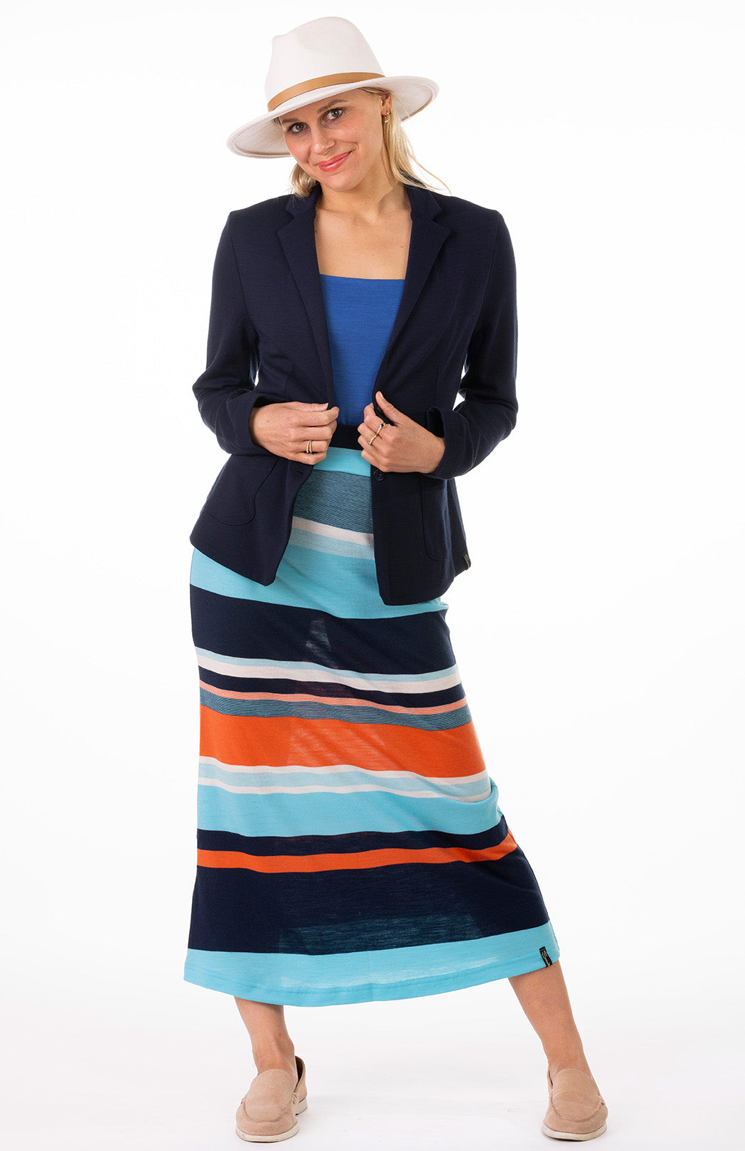 Navy Blue Women's Superfine Merino Wool Ponte Blazer with pockets and buttons