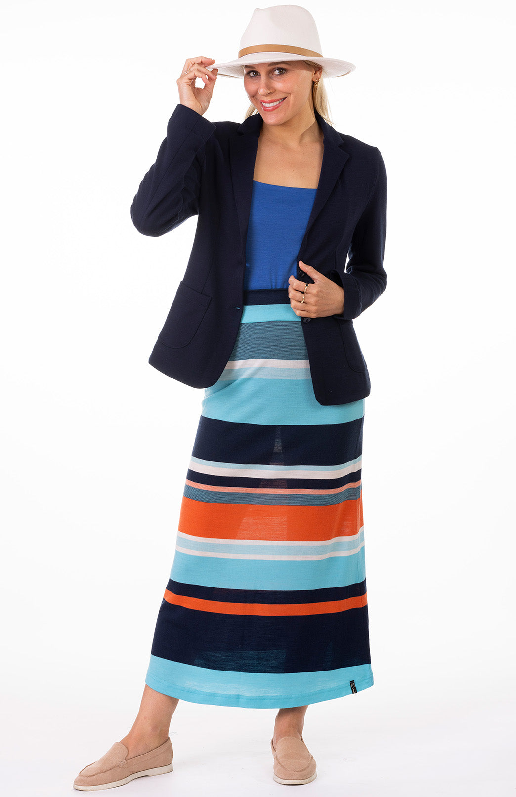 Navy Blue Women's Superfine Merino Wool Ponte Blazer with pockets and buttons