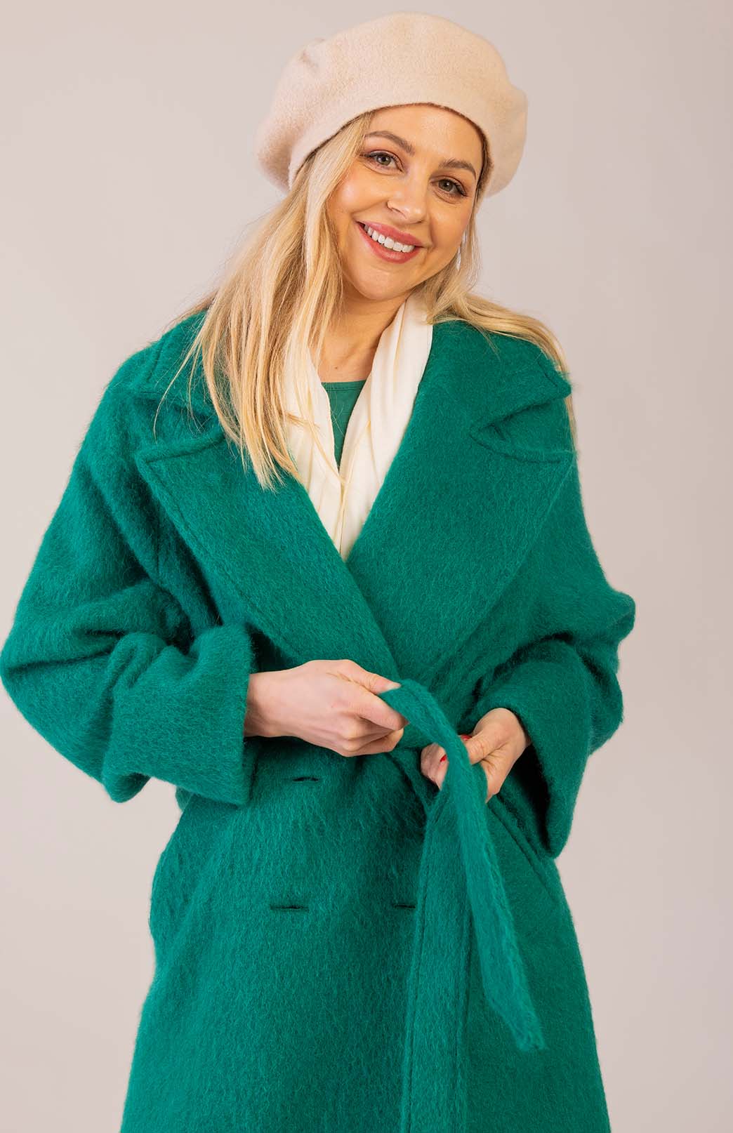 Emerald Green Women's Merino, Mohair and Alpaca Long Trench Coat