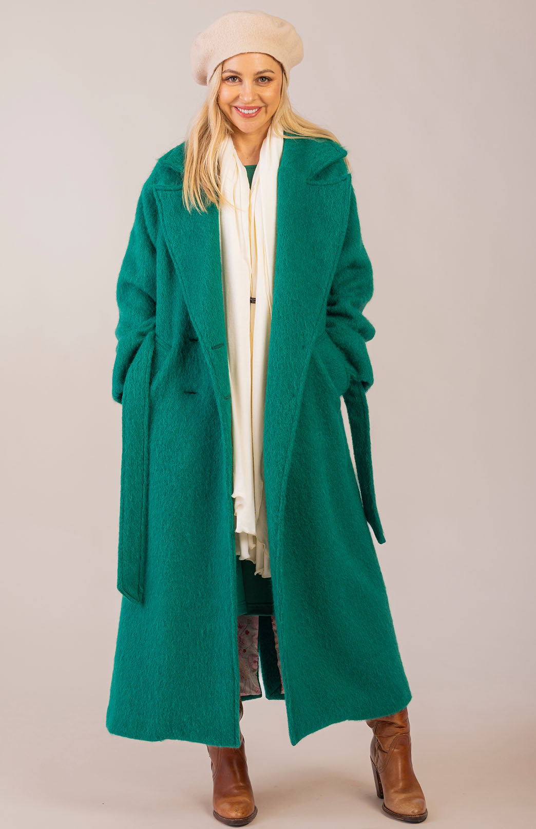 Emerald Green Women's Merino, Mohair and Alpaca Long Trench Coat