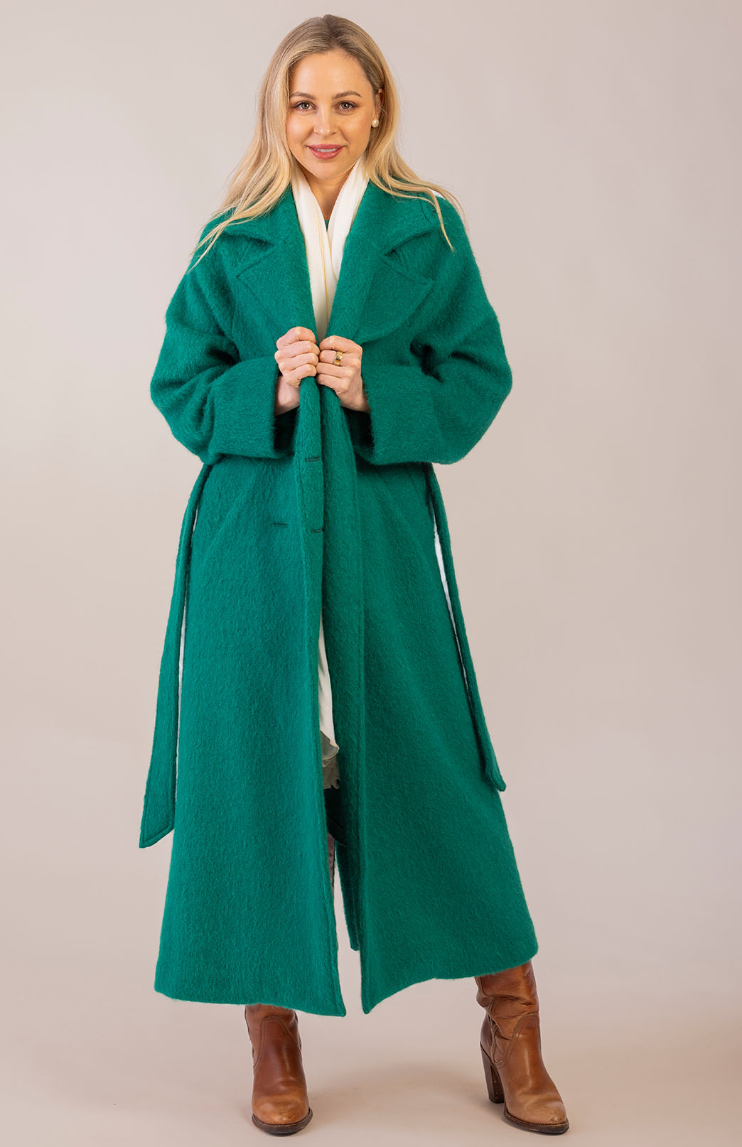 Emerald Green Women's Merino, Mohair and Alpaca Long Trench Coat