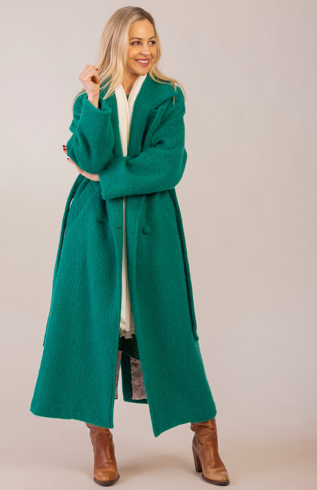 Emerald Green Women's Merino, Mohair and Alpaca Long Trench Coat