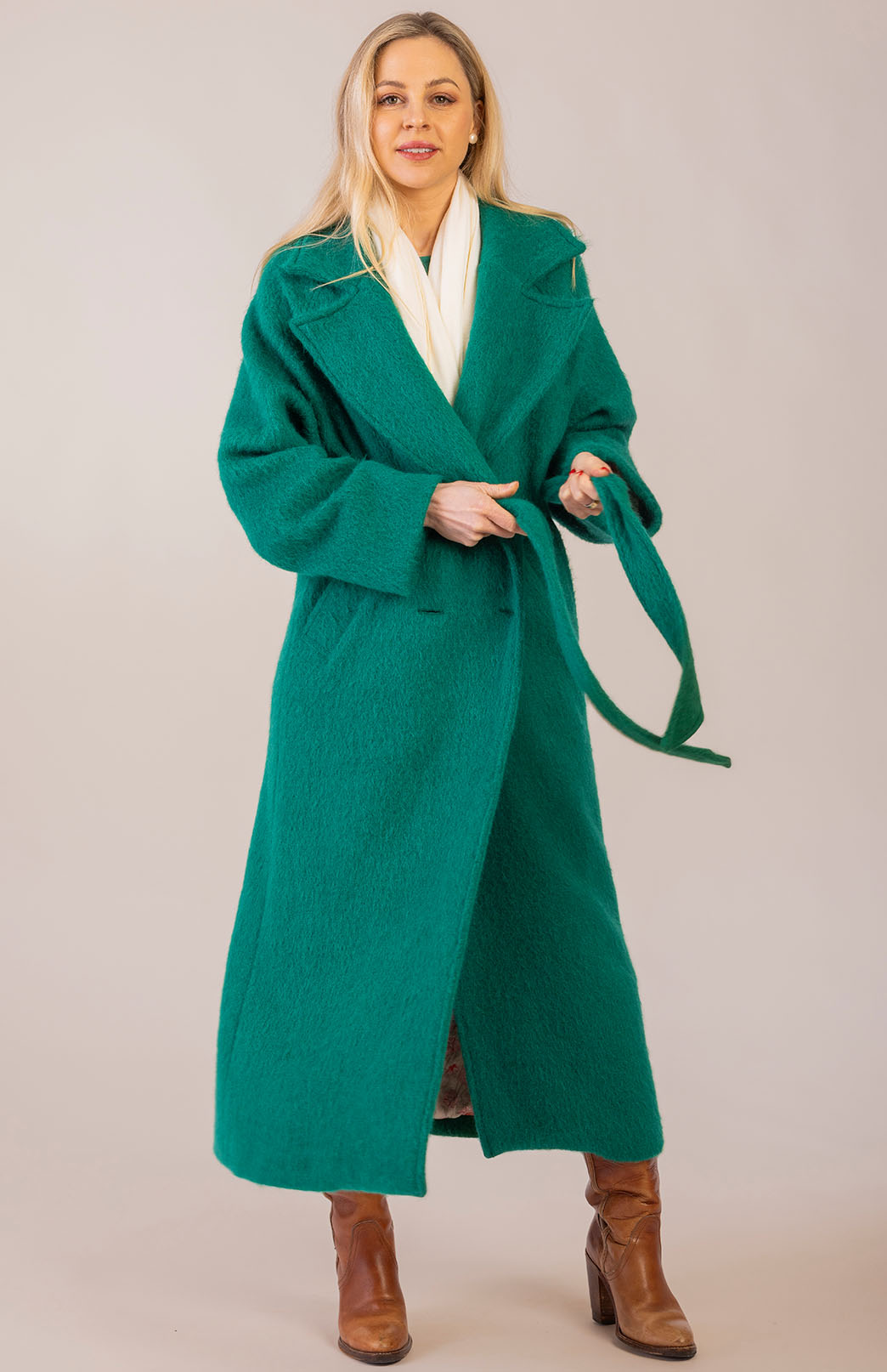 Emerald Green Women's Merino, Mohair and Alpaca Long Trench Coat