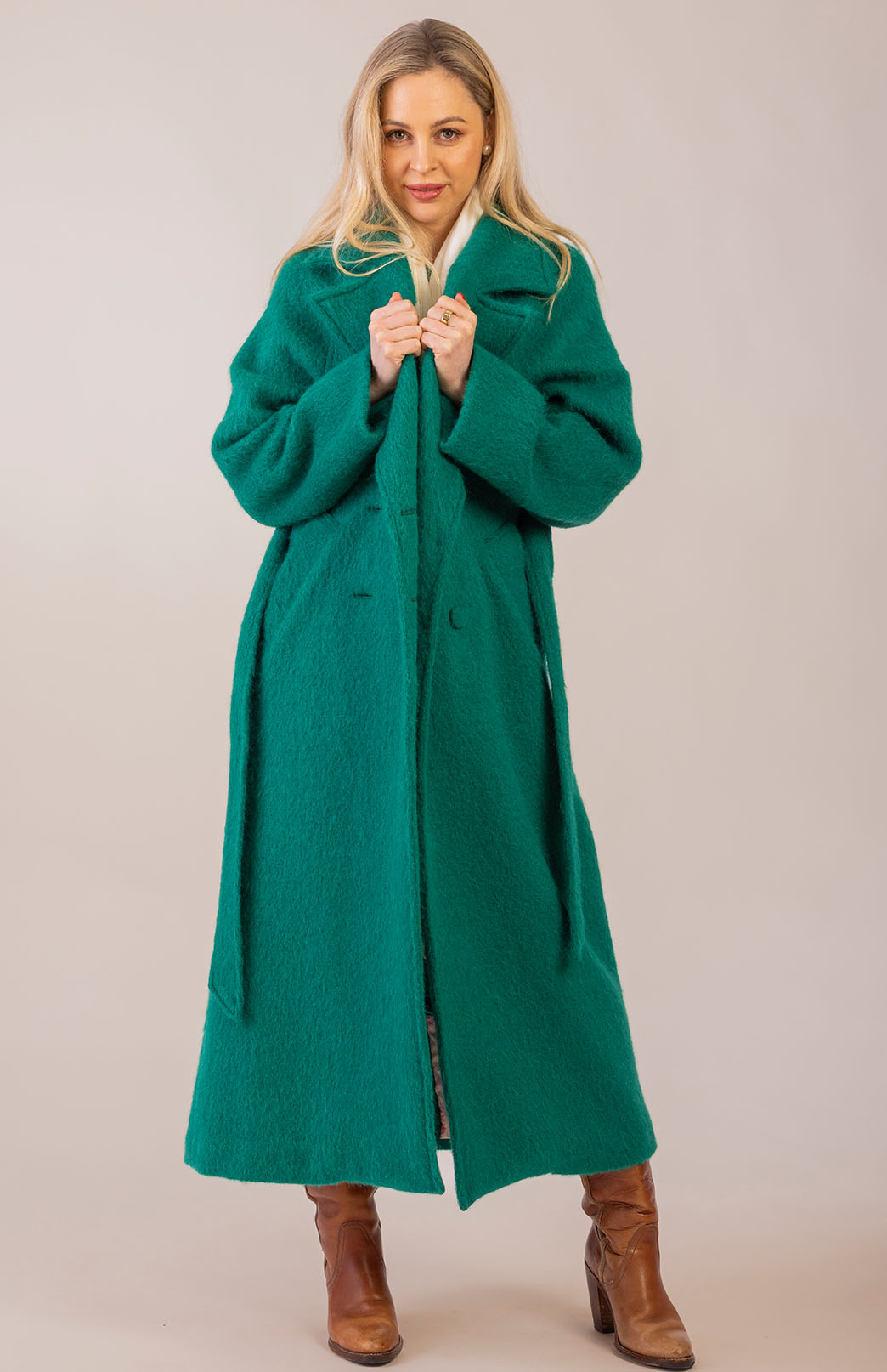 Emerald Green Women's Merino, Mohair and Alpaca Long Trench Coat