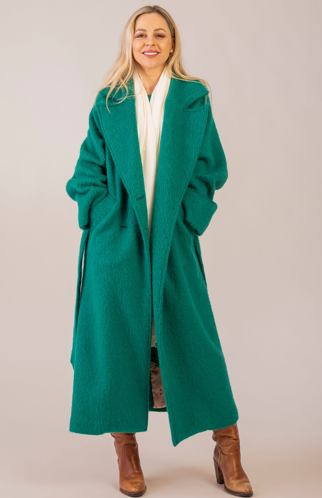 Emerald Green Women's Merino, Mohair and Alpaca Long Trench Coat