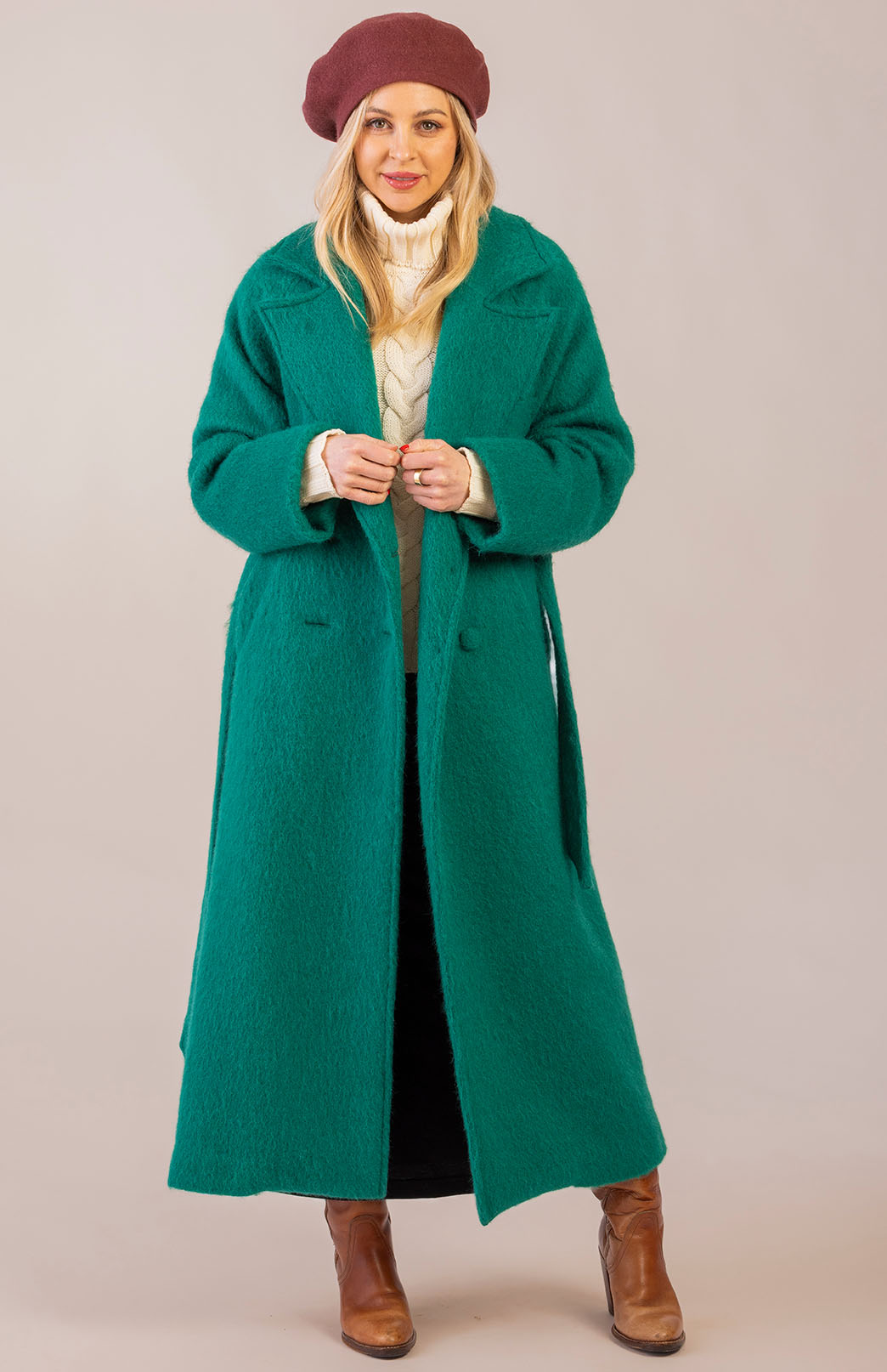 Emerald Green Women's Merino, Mohair and Alpaca Long Trench Coat