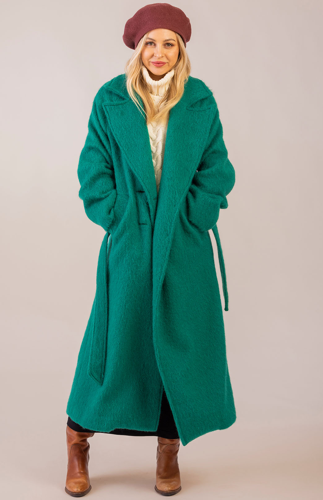 Emerald Green Women's Merino, Mohair and Alpaca Long Trench Coat