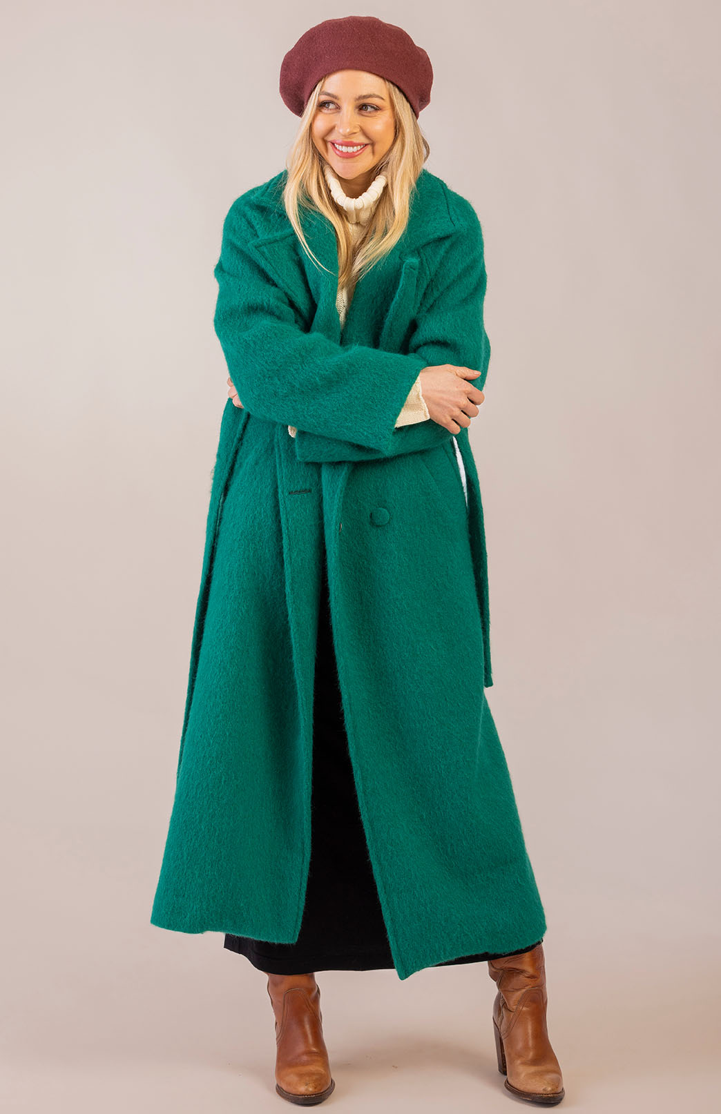 Emerald Green Women's Merino, Mohair and Alpaca Long Trench Coat