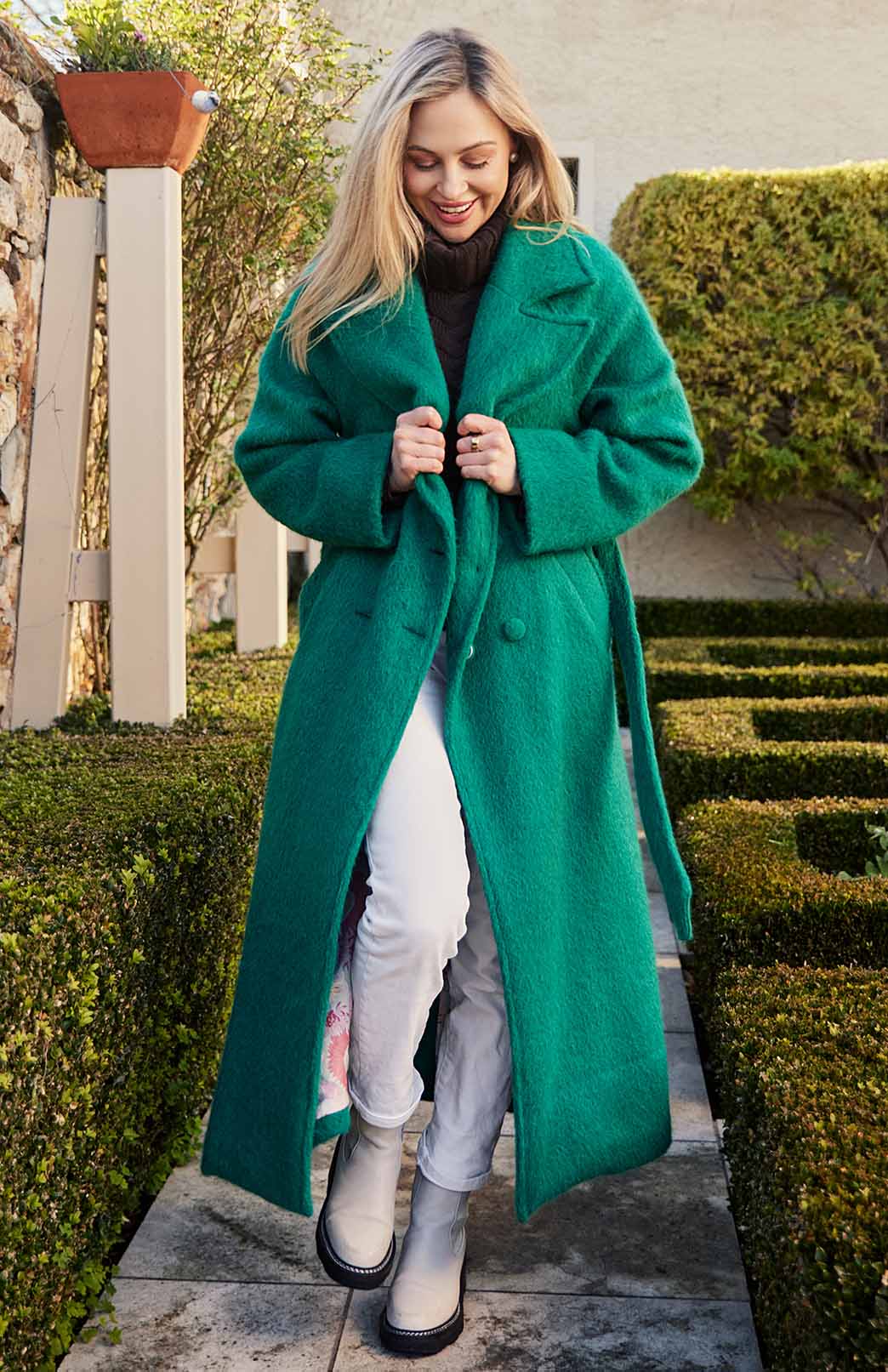 Emerald Green Women's Merino, Mohair and Alpaca Long Trench Coat
