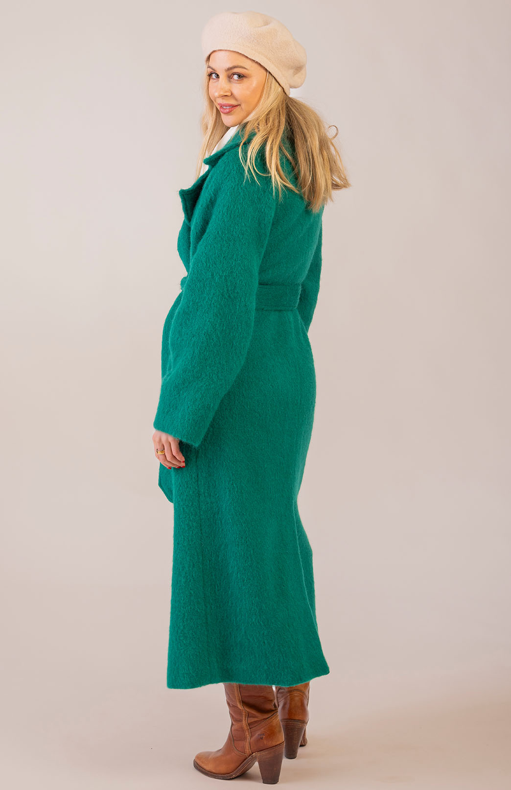 Emerald Green Women's Merino, Mohair and Alpaca Long Trench Coat