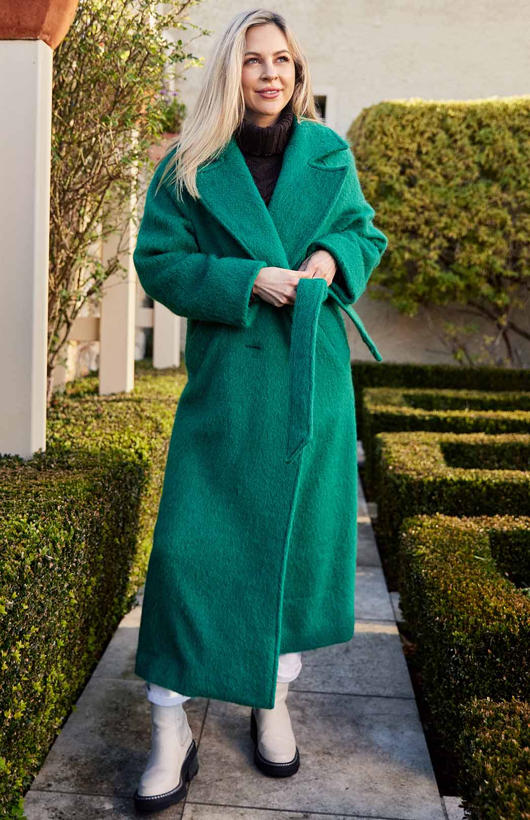Emerald Green Women's Merino, Mohair and Alpaca Long Trench Coat