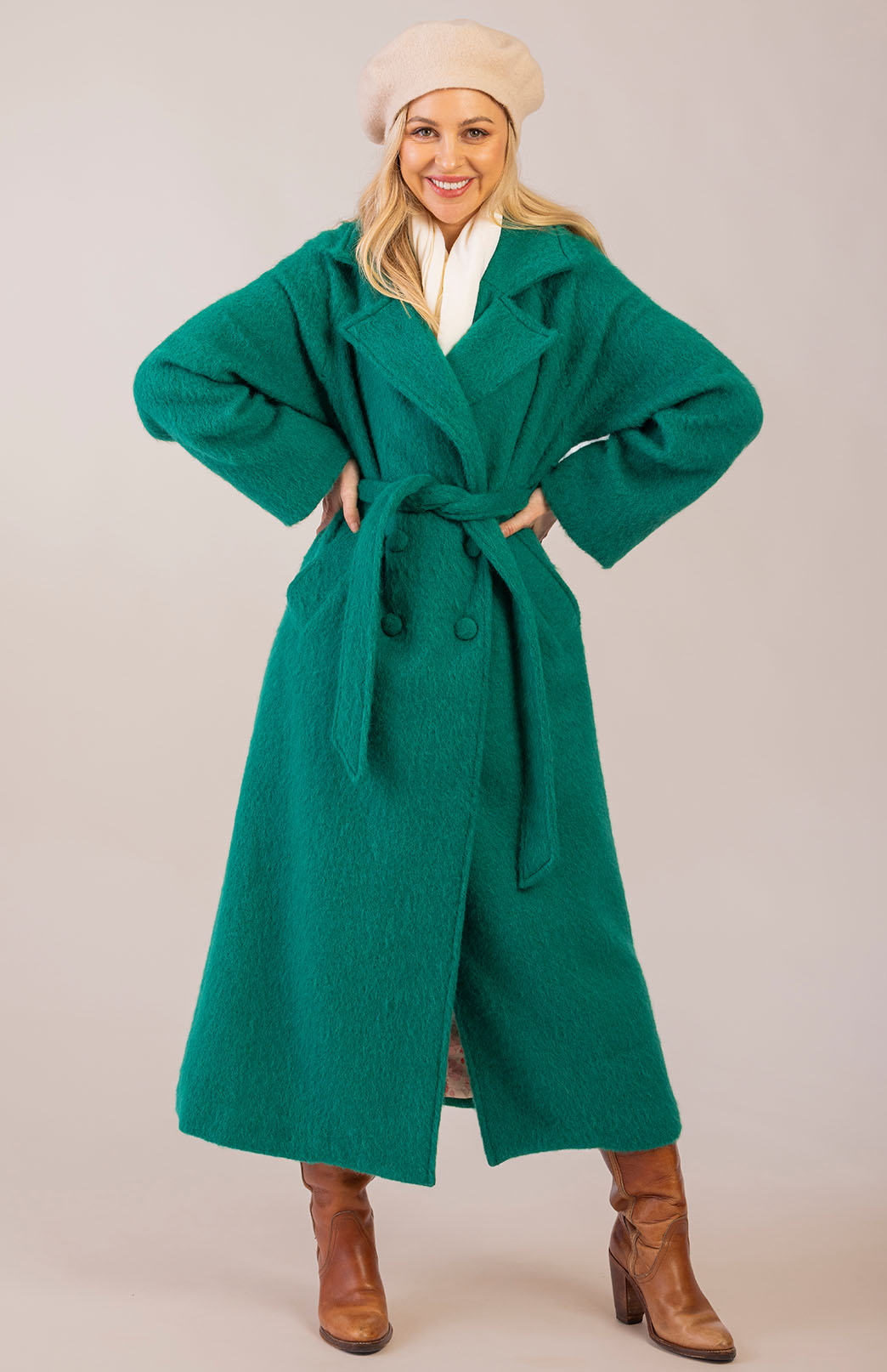 Emerald Green Women's Merino, Mohair and Alpaca Long Trench Coat