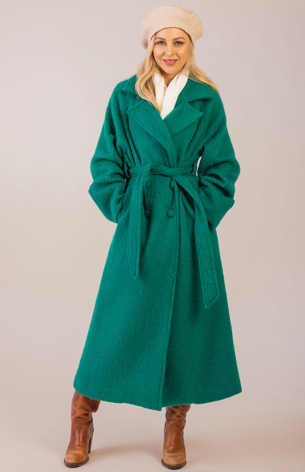 Emerald Green Women's Merino, Mohair and Alpaca Long Trench Coat