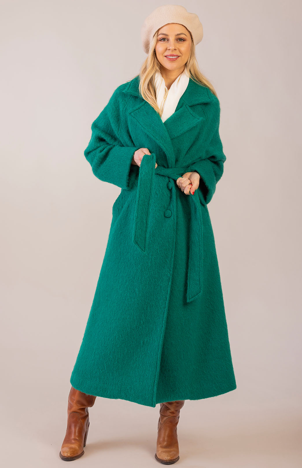 Emerald Green Women's Merino, Mohair and Alpaca Long Trench Coat