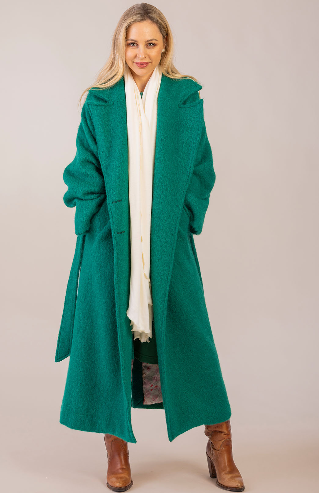 Emerald Green Women's Merino, Mohair and Alpaca Long Trench Coat
