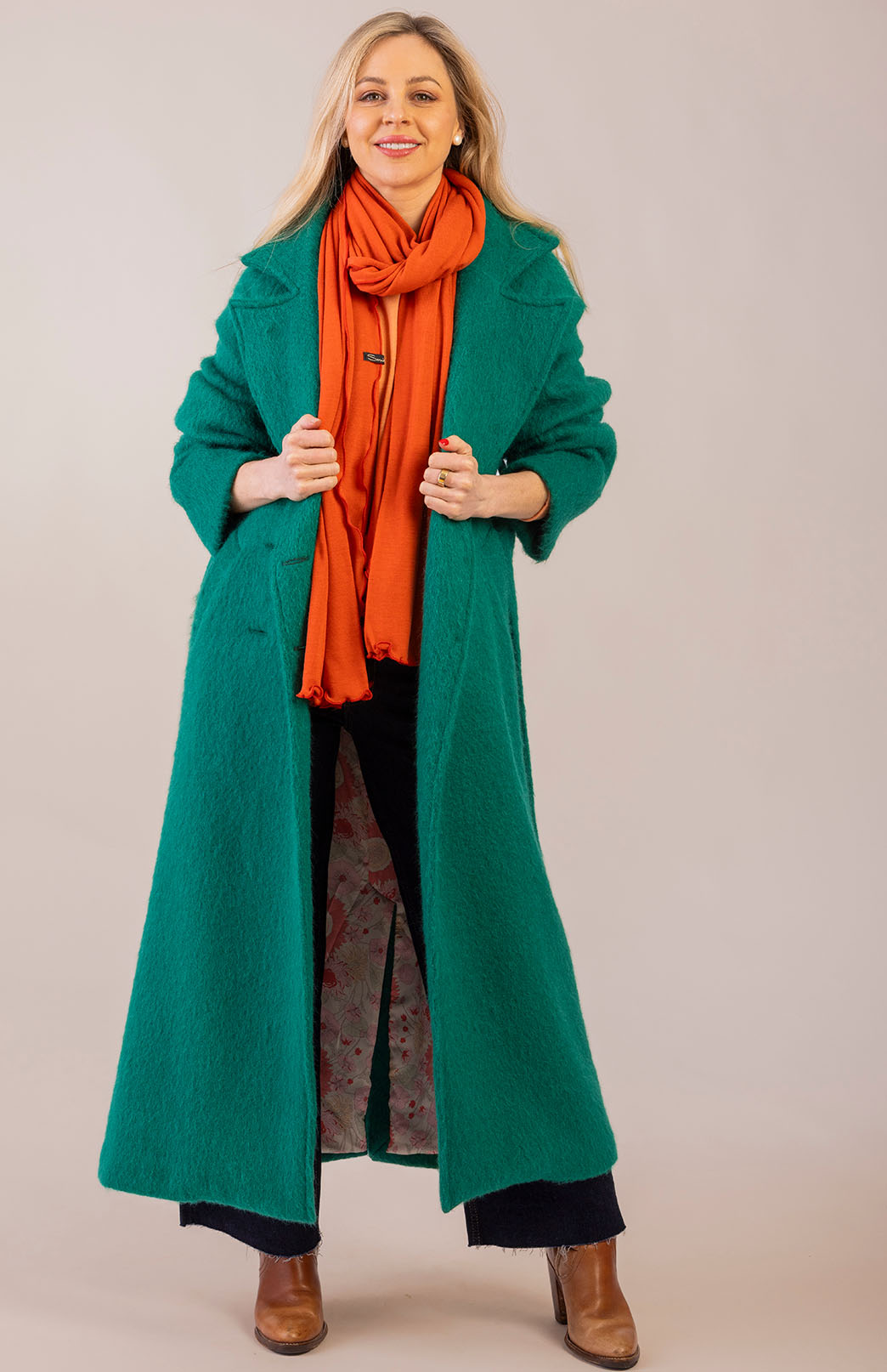 Emerald Green Women's Merino, Mohair and Alpaca Long Trench Coat