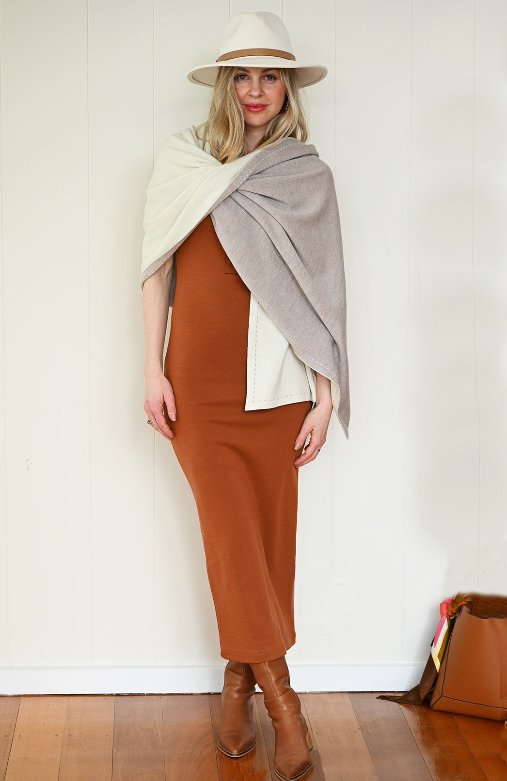 Oatmeal and Cream Women&#39;s Merino Wool Reversible Wrap
