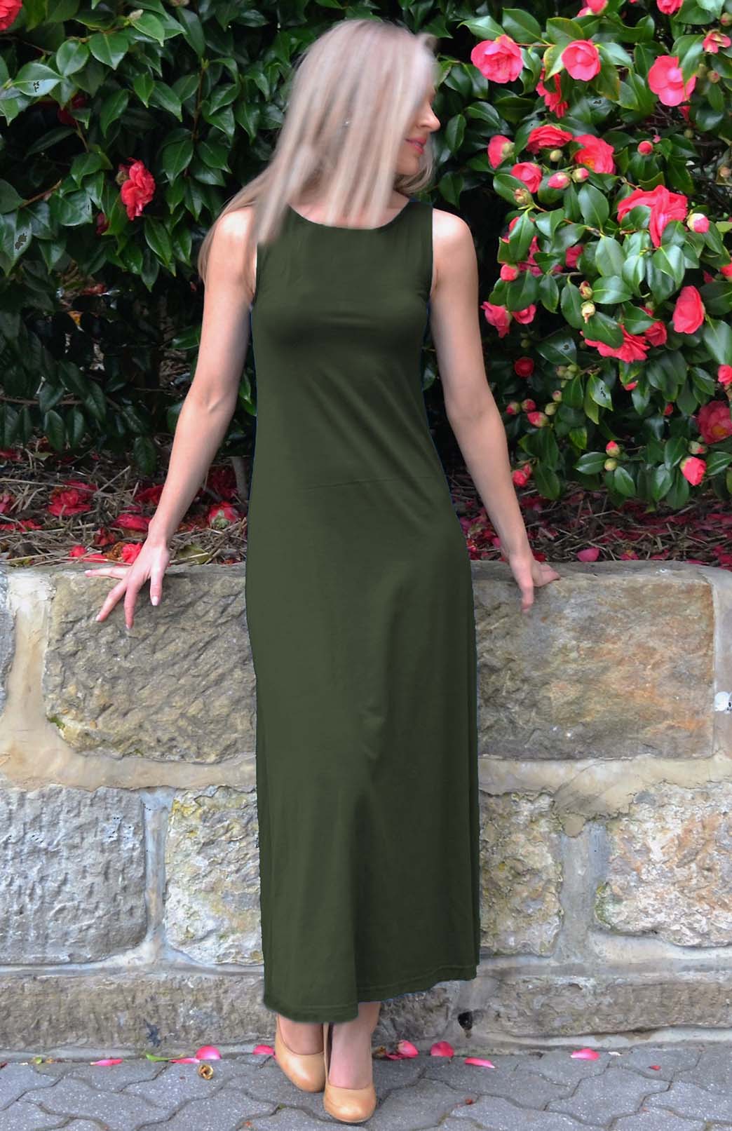 Kale Green Women's Merino Wool Sleeveless Boat Neck Dress