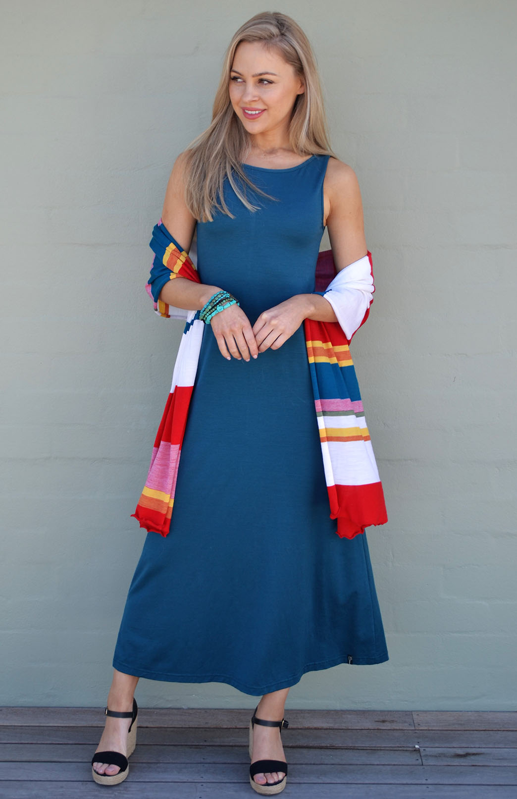 Storm Teal Women's Merino Wool Sleeveless Boat Neck Dress