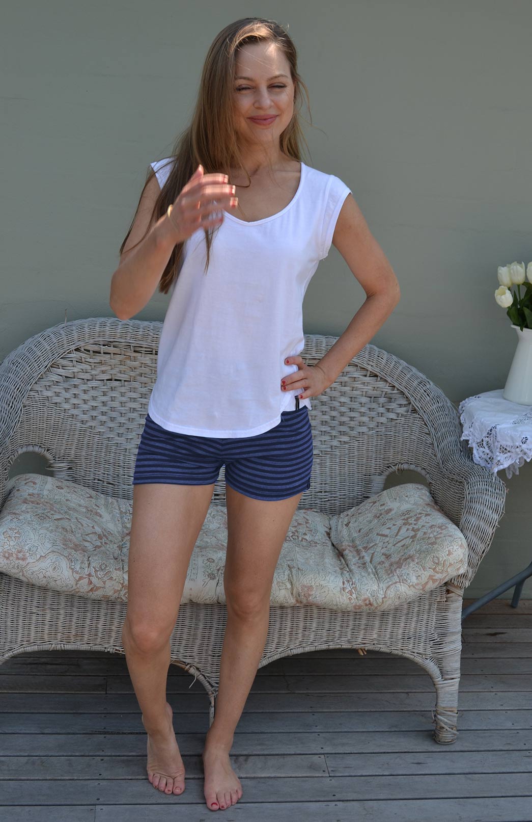Indigo Grey Stripe Women's Merino Wool Underwear (Boxer Shorts)