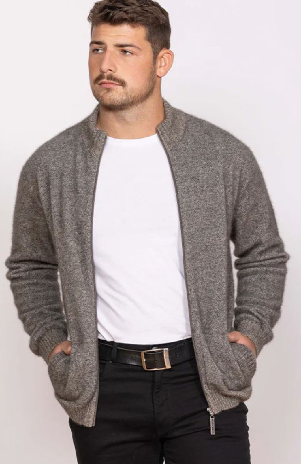 Pumice Men&#39;s Merino &amp;amp; Possum Long Sleeve Zip Jacket
