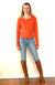 Burnt Orange Women&#39;s Merino Wool Long Sleeve Round Neck Waist Cardigan
