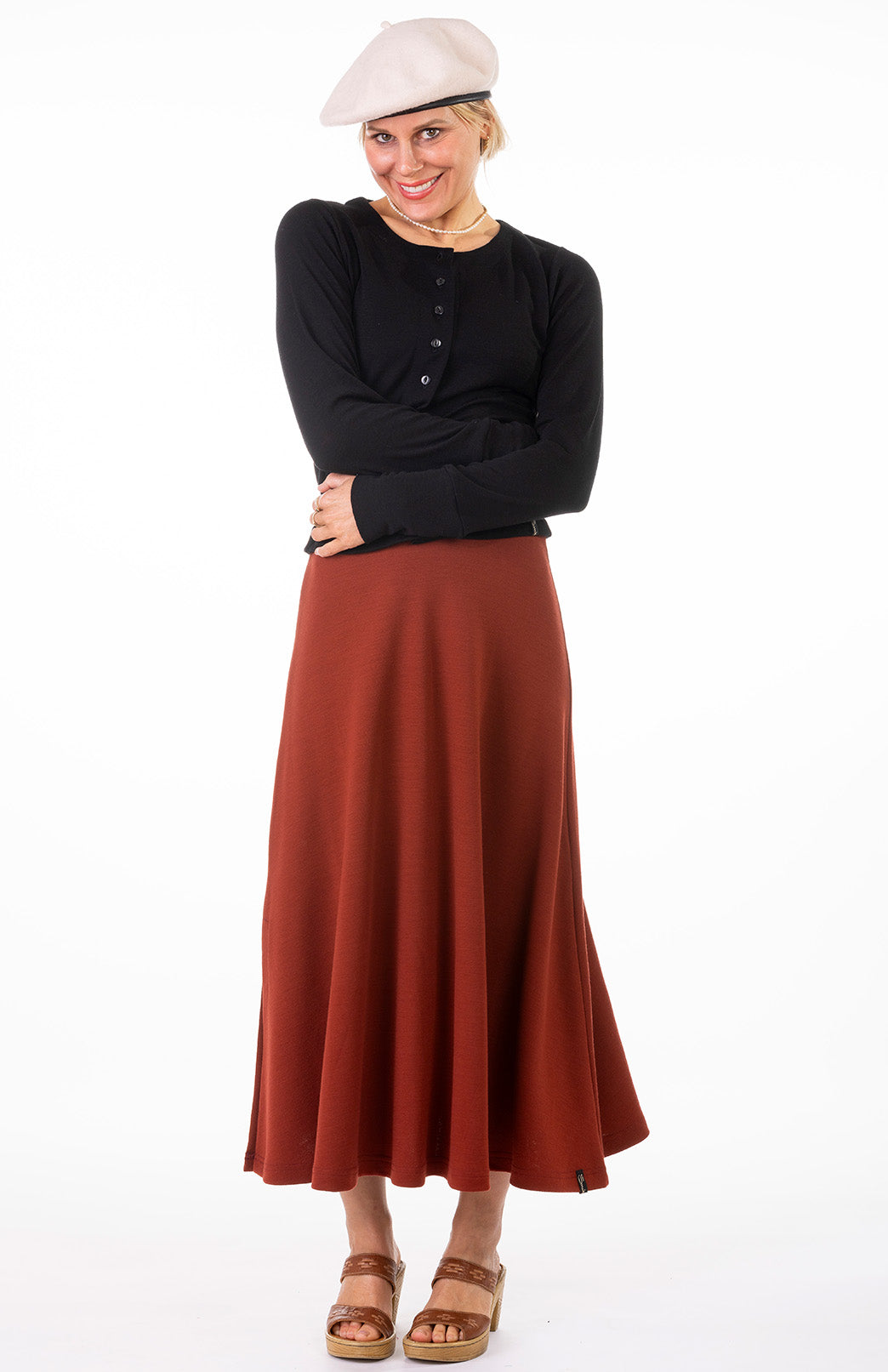 Black Women's Merino Wool Long Sleeve Round Neck Waist Cardigan