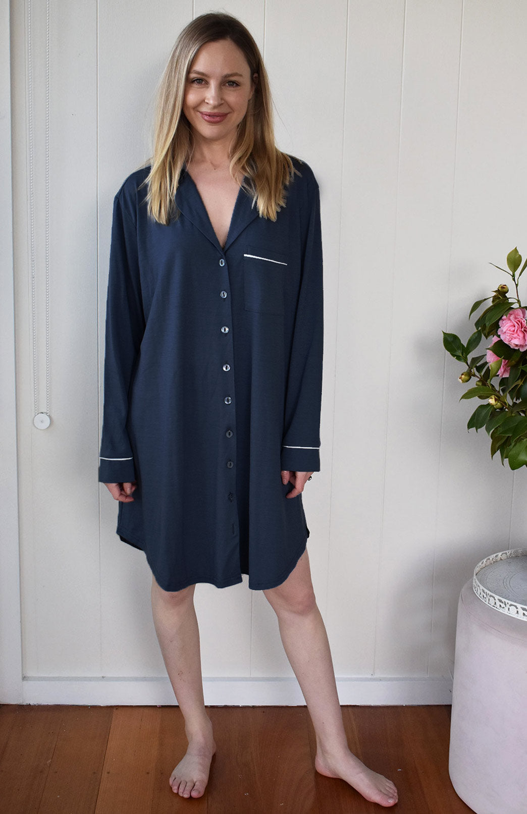 Button Down Nightshirt Women's Merino Wool Button Down Long Sleeved Nightshirt