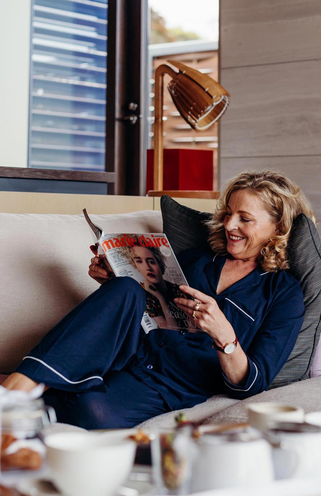 Navy Blue Women's Merino Wool Button Down Pyjama Shirt